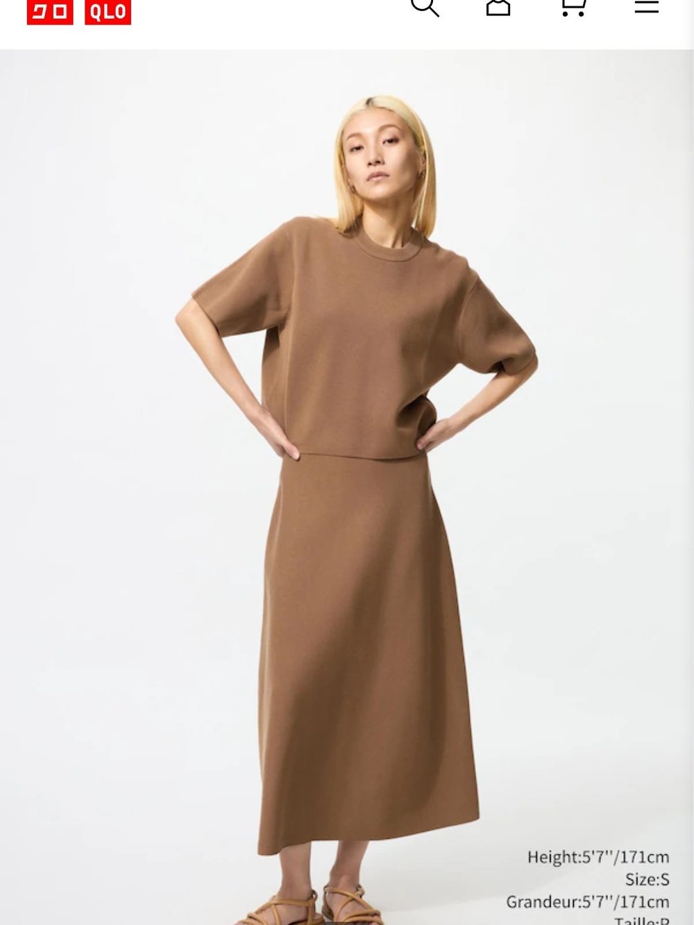 Uniqlo Ribbed Flare A-Line Skirt In Brown